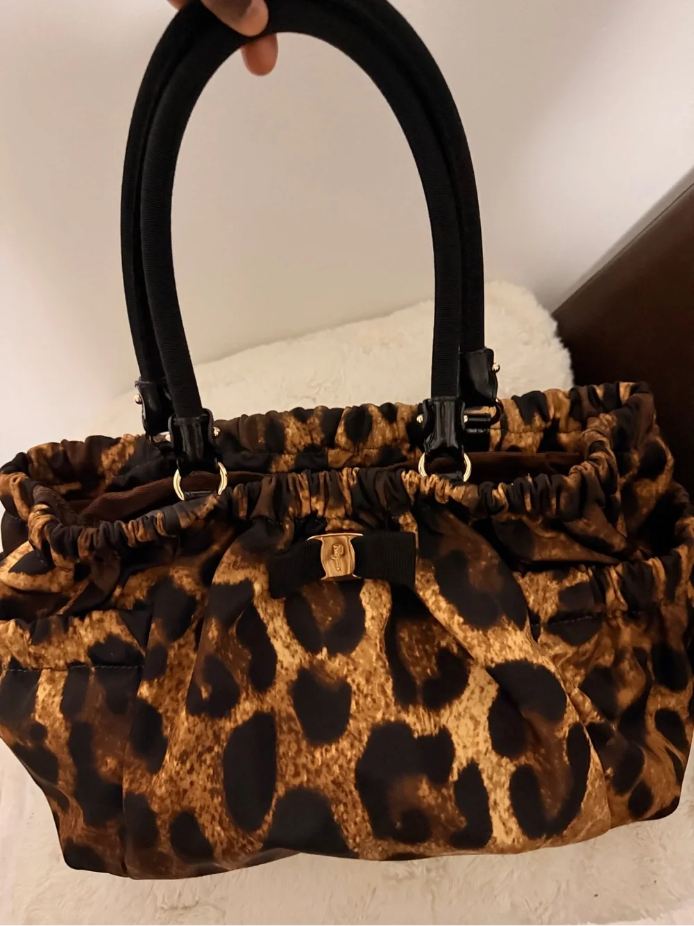 Salvatore Ferragamo Leopard Print Tote in Tan and Black